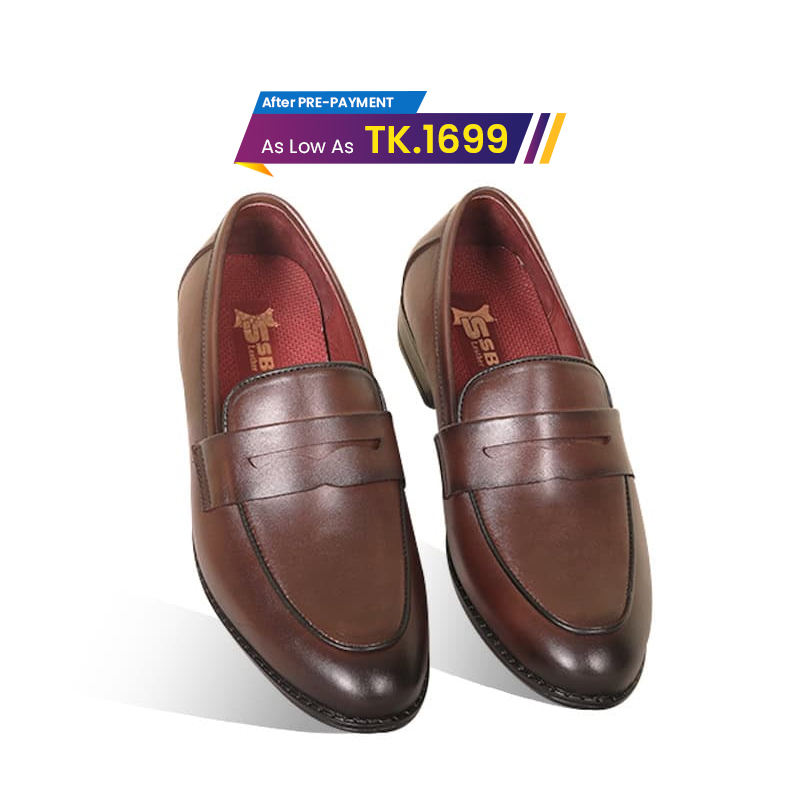 Antique Brown Leather Penny Loafer Shoes For Men SB-S1010