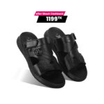 Black Leather Adjustable Strap Casual Sandal For Men SB-S807