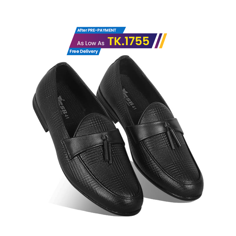 Black Textured Leather Tassel For Men SB-S825