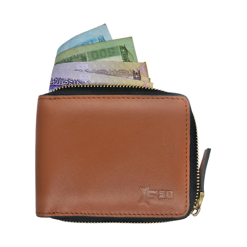 Tan Color Zippered Bi-fold Slim Wallet SB-W54