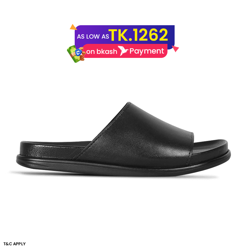 Black Leather Slide Sandal For Men SB-S1100