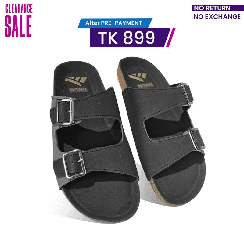 Black Double-Buckle Slide Sandal MF23