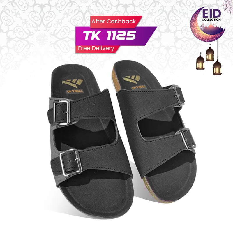 Black Double-Buckle Slide Sandal MF23