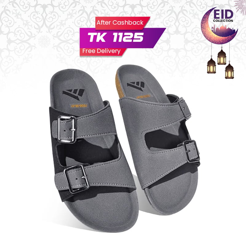 Grey Double-Buckle Slide Sandal MF24