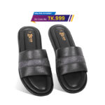 Black Textured Leather Slide Sandal For Men SB-S1094