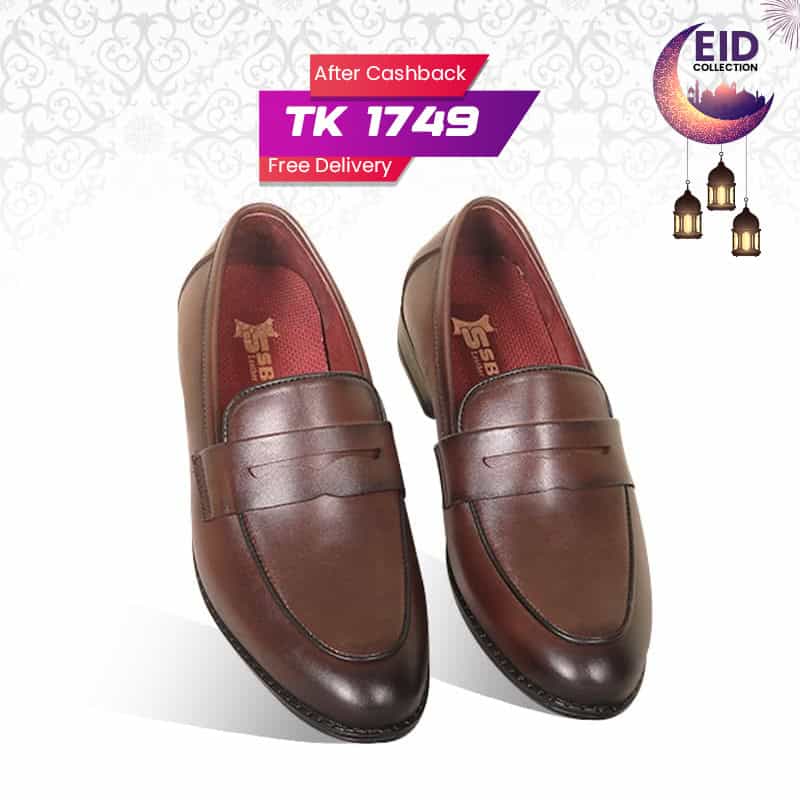 Antique Brown Leather Penny Loafer Shoes For Men SB-S1010