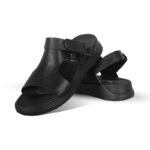 Black Leather Adjustable Strap Casual Sandal For Men SB-S794