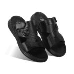 Black Leather Adjustable Strap Casual Sandal For Men SB-S807