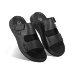 Black Leather Adjustable Strap Casual Sandal For Men SB-S817