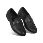 Black Textured Leather Tassel For Men SB-S825