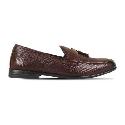 Dark Brown Textured Leather Tassel For Men SB-S788