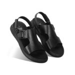 Black Leather Adjustable Strap Casual Sandal For Men SB-S794