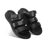 Black Leather Adjustable Strap Casual Sandal For Men SB-S791