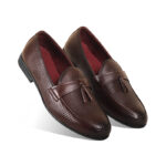 Dark Brown Textured Leather Tassel For Men SB-S788