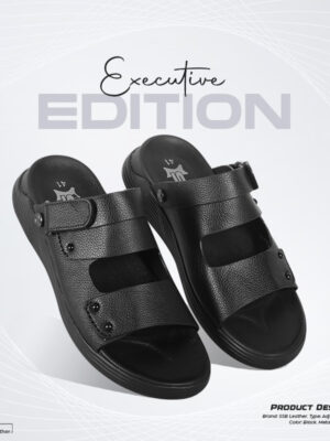 Black Leather Adjustable Strap Casual Sandal For Men SB-S817