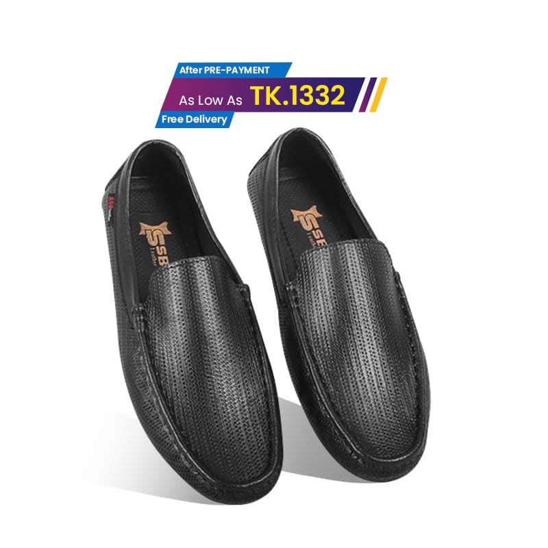 Black Textured Leather Loafer For Men SB-S940
