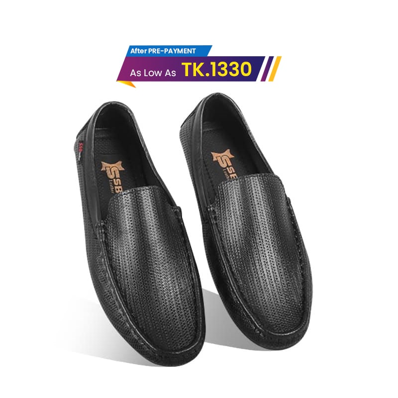 Black Textured Leather Loafer For Men SB-S940