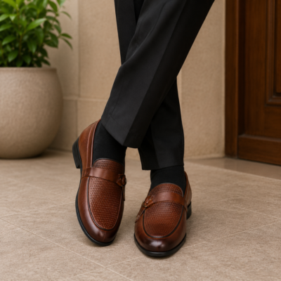 Rich Brown Textured Leather Tassel Formal Shoes For Men SB-S950