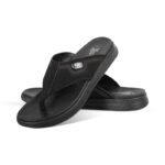 Black Comfort Leather Sandal For Men SB-S971