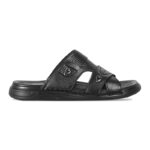 Black Leather Slip-On Comfort Sandal For Men SB-S983