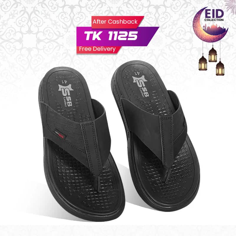 Black Comfort Leather Sandal For Men SB-S1006