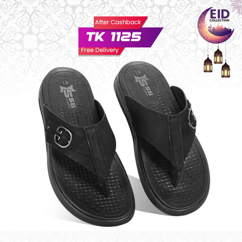 Black Comfort Leather Sandal For Men SB-S969
