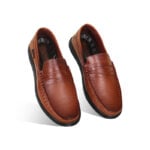 Cognac Brown Leather Casual Shoes For Men SB-S999
