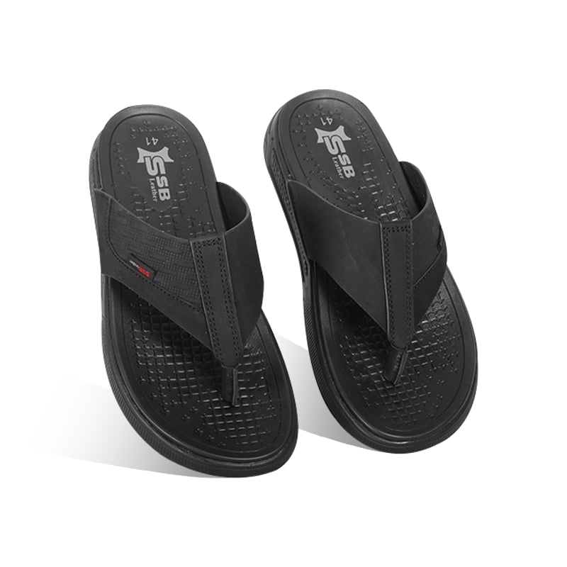 Black Comfort Leather Sandal For Men SB-S1006
