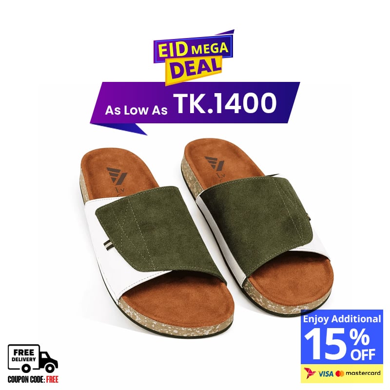 Olive Green And White Suede Slide Sandal For Men MF22