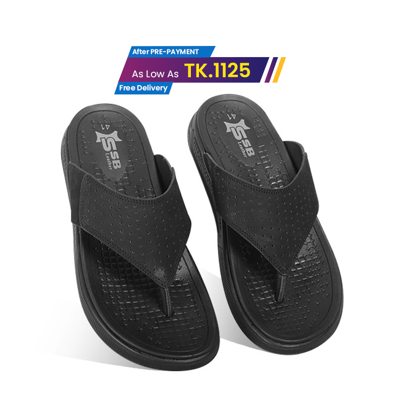 Black Comfort Leather Sandal For Men SB-S1005