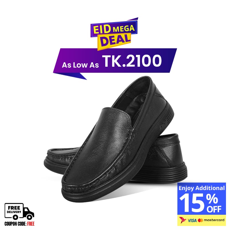 Black Leather Casual Shoes For Men SB-S1009