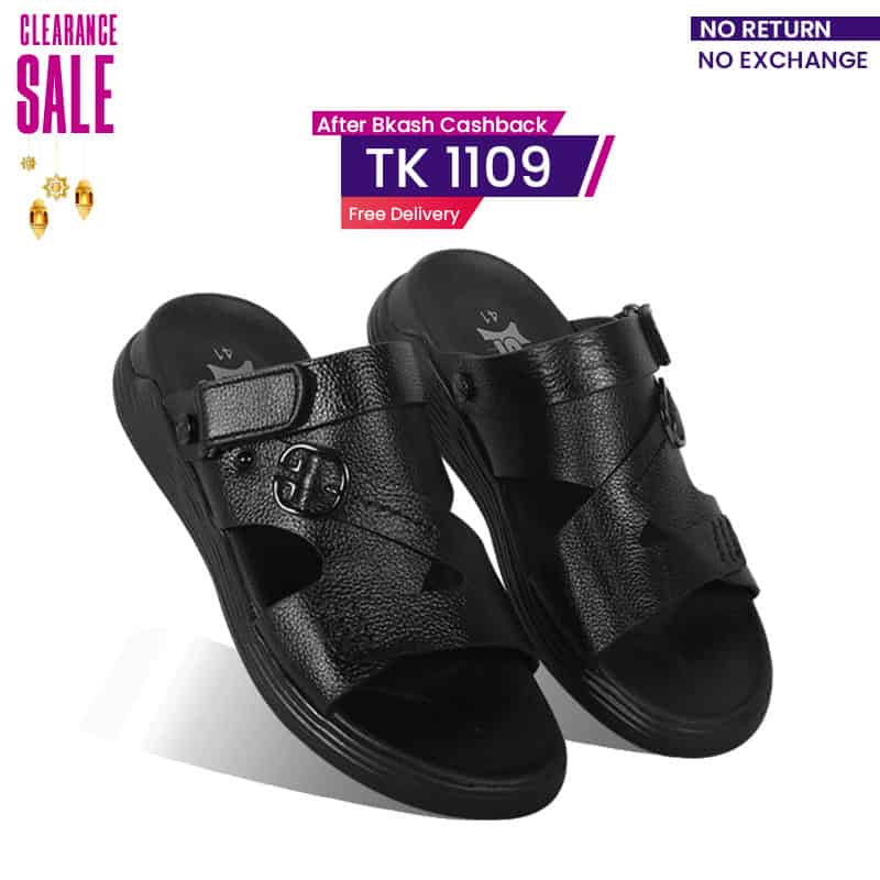 Black Leather Adjustable Strap Casual Sandal For Men SB-S807