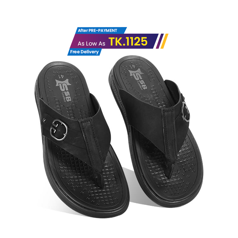 Black Comfort Leather Sandal For Men SB-S969