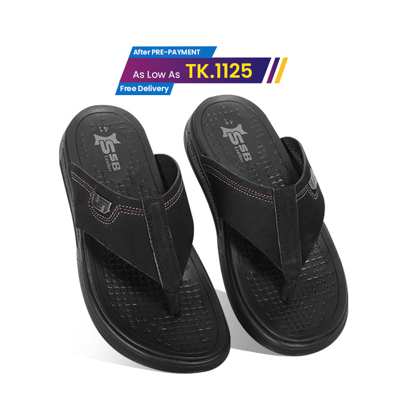 Black Comfort Leather Sandal For Men SB-S971