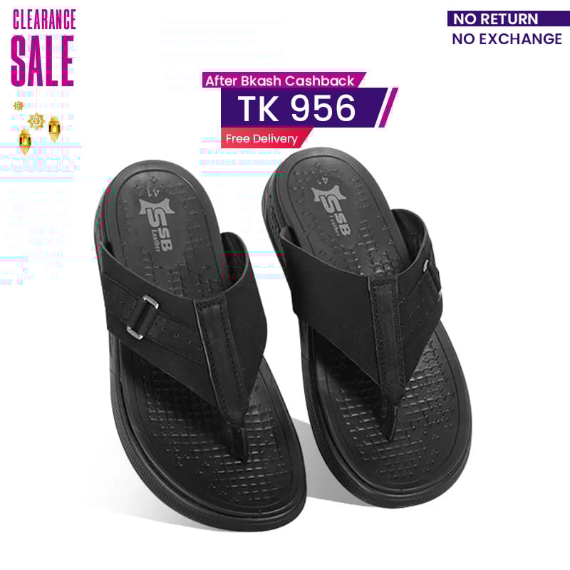 Black Comfort Leather Sandal For Men SB-S973