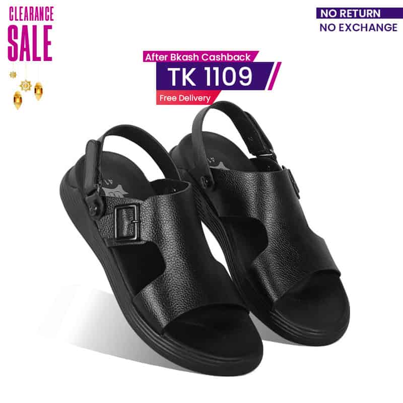 Black Leather Adjustable Strap Casual Sandal For Men SB-S794