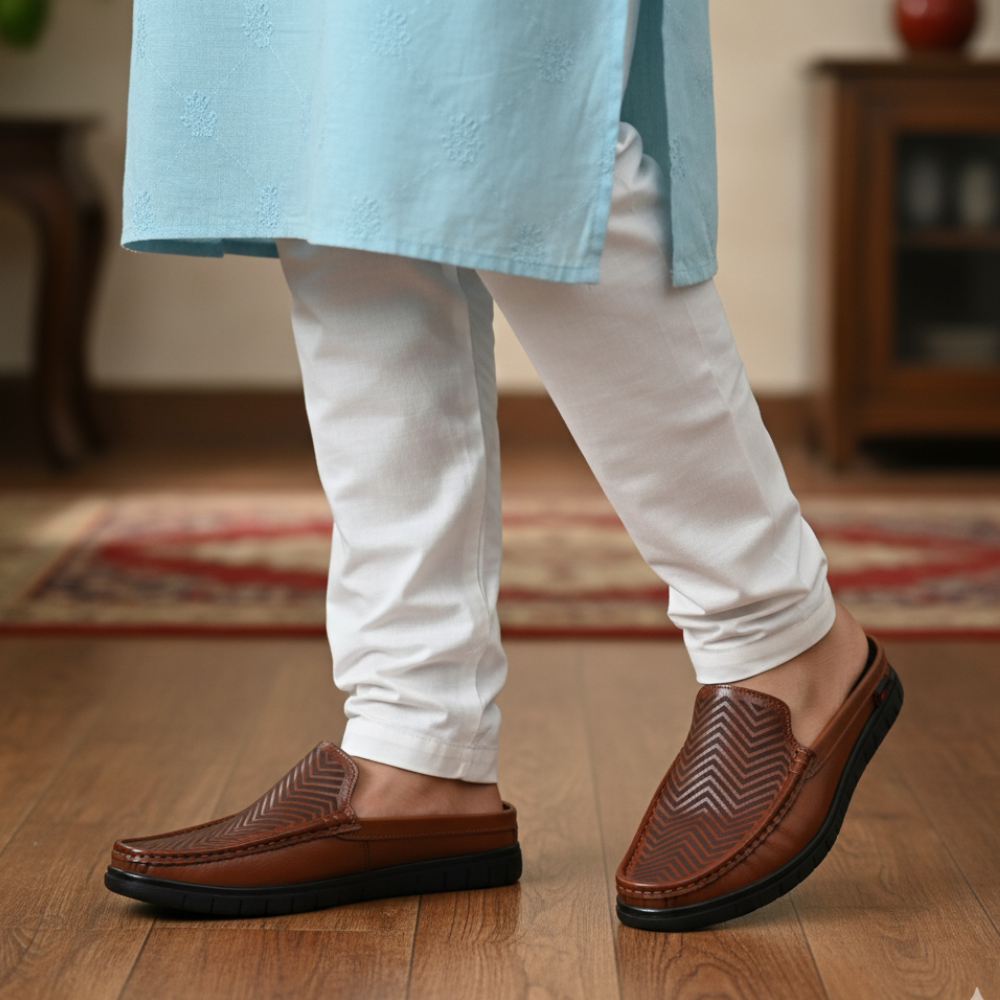 Laser Cut Design Leather Half Loafer For Men SB-S1000