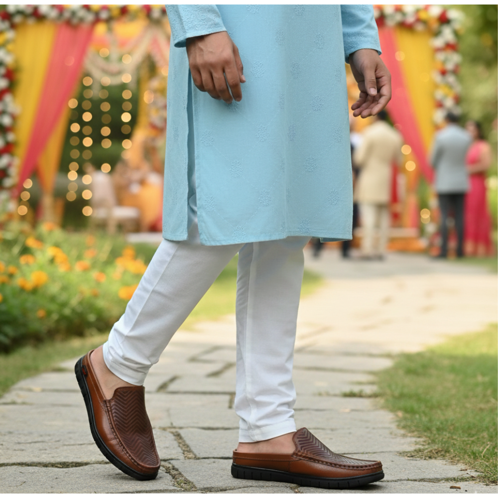 Laser Cut Design Leather Half Loafer For Men SB-S1000
