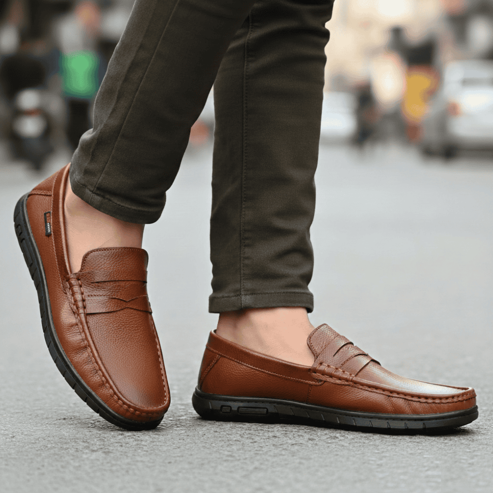 Cognac Brown Leather Casual Shoes For Men SB-S999