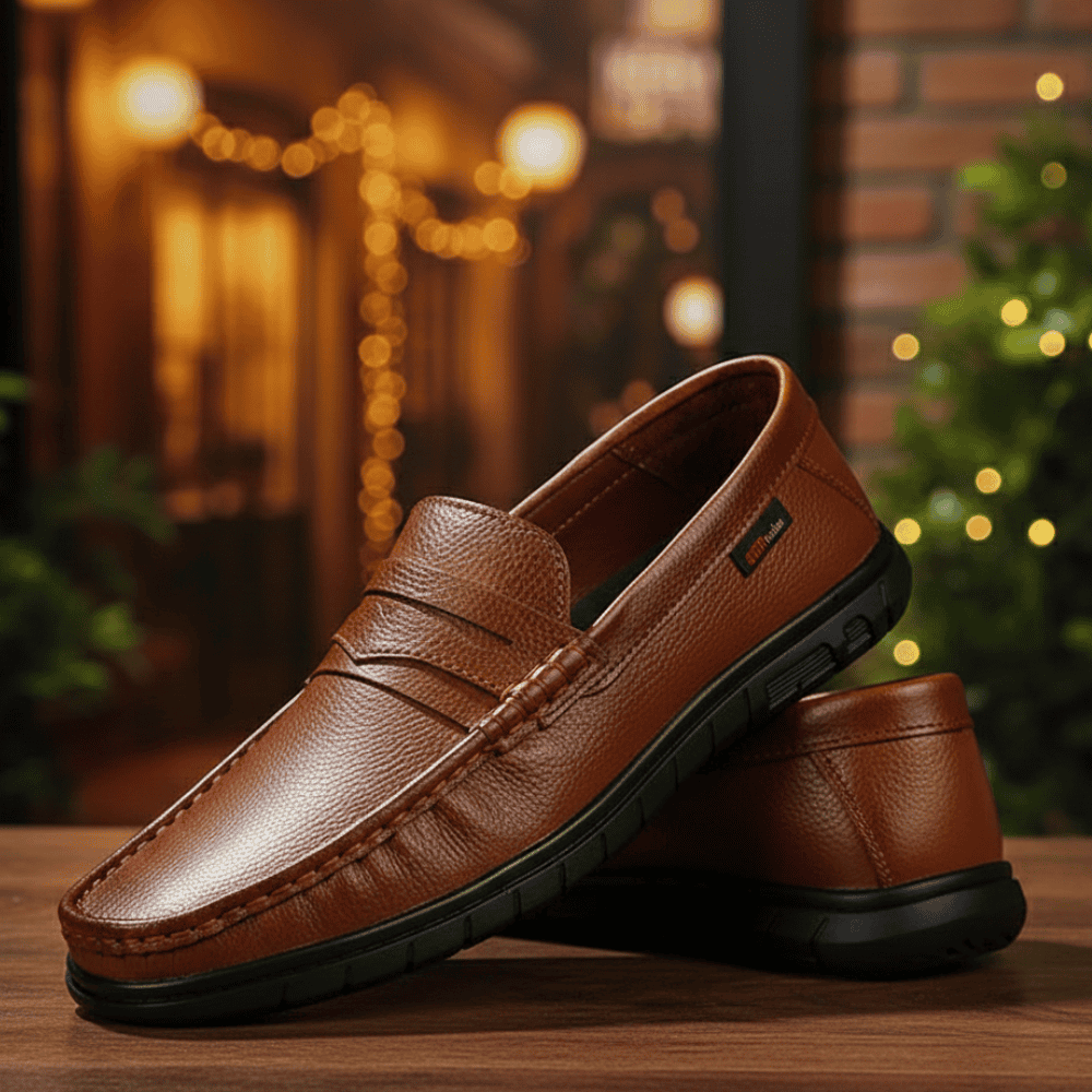 Cognac Brown Leather Casual Shoes For Men SB-S999