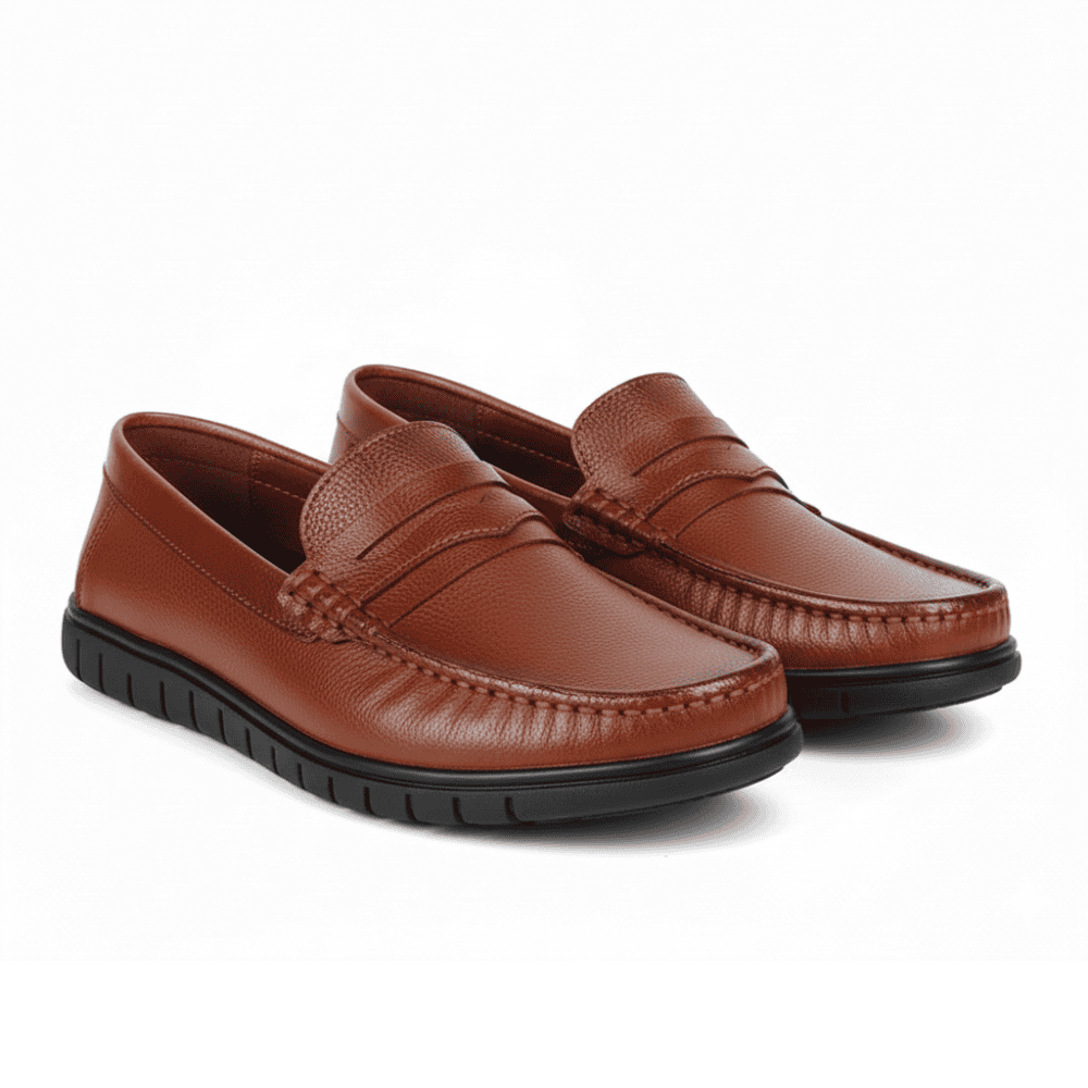 Cognac Brown Leather Casual Shoes For Men SB-S999