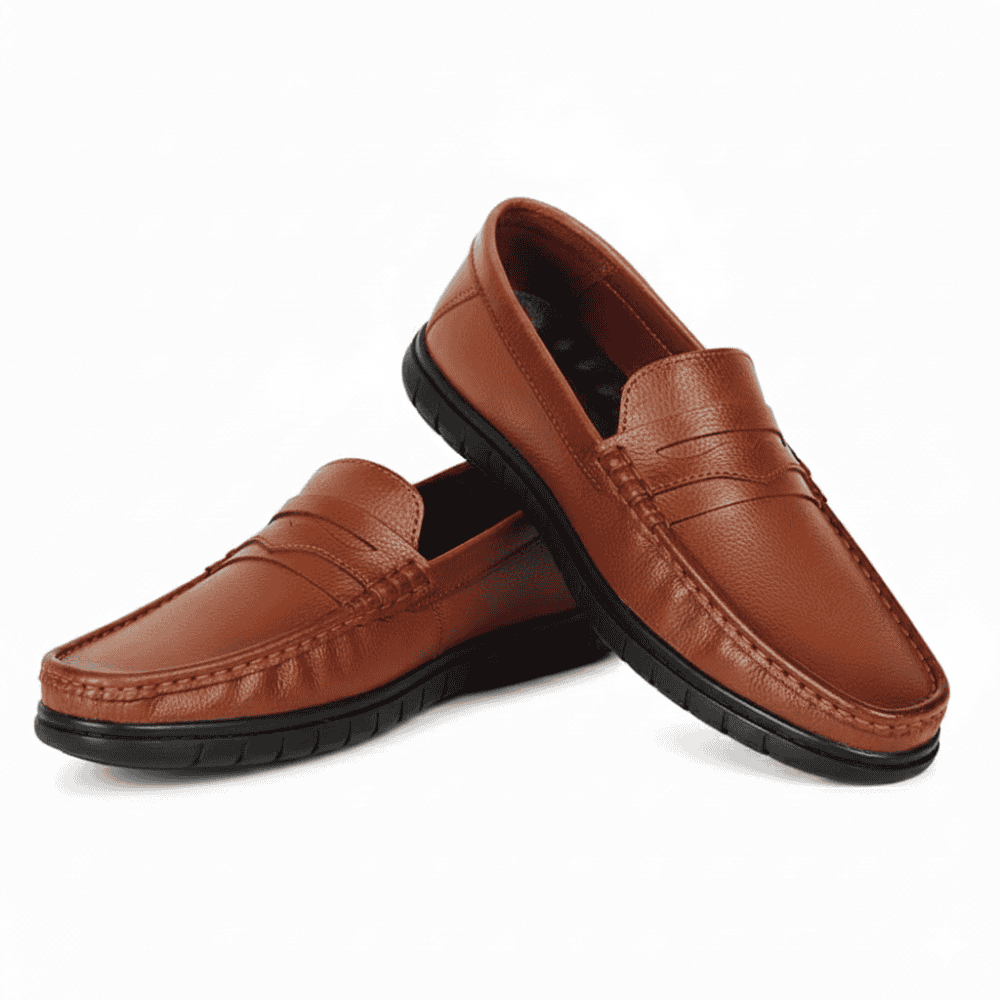 Cognac Brown Leather Casual Shoes For Men SB-S999