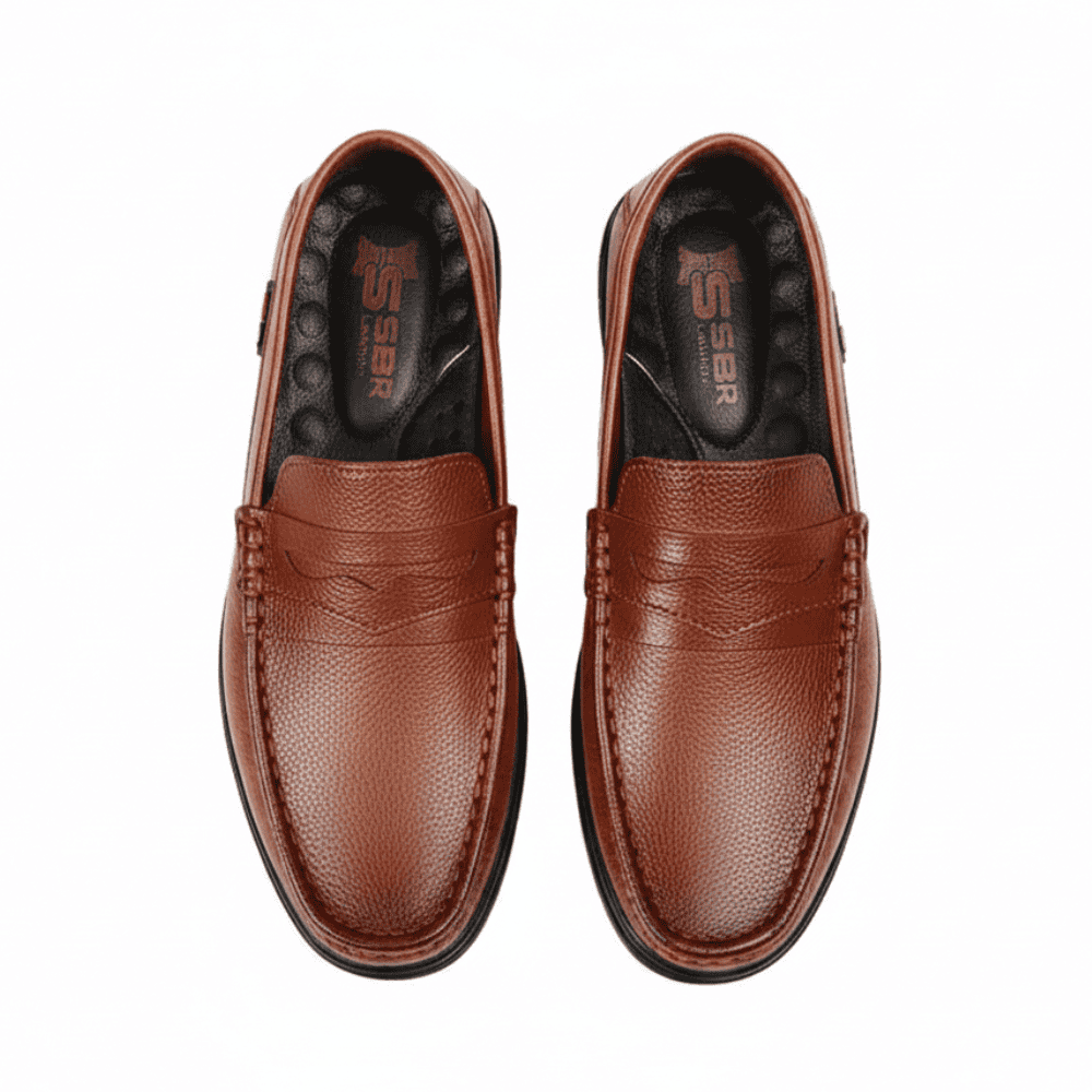 Cognac Brown Leather Casual Shoes For Men SB-S999