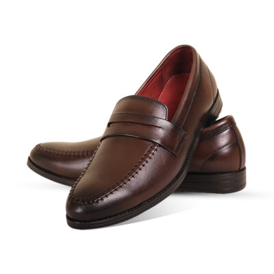 Dark Brown Leather Penny Loafer Shoes For Men SB-S995