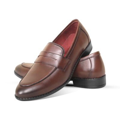 Antique Brown Leather Penny Loafer Shoes For Men SB-S1010