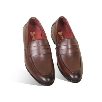 Antique Brown Leather Penny Loafer Shoes For Men SB-S1010