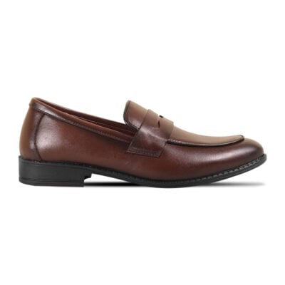 Antique Brown Leather Penny Loafer Shoes For Men SB-S1010