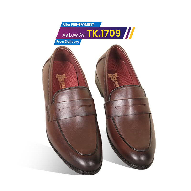 Antique Brown Leather Penny Loafer Shoes For Men SB-S1010