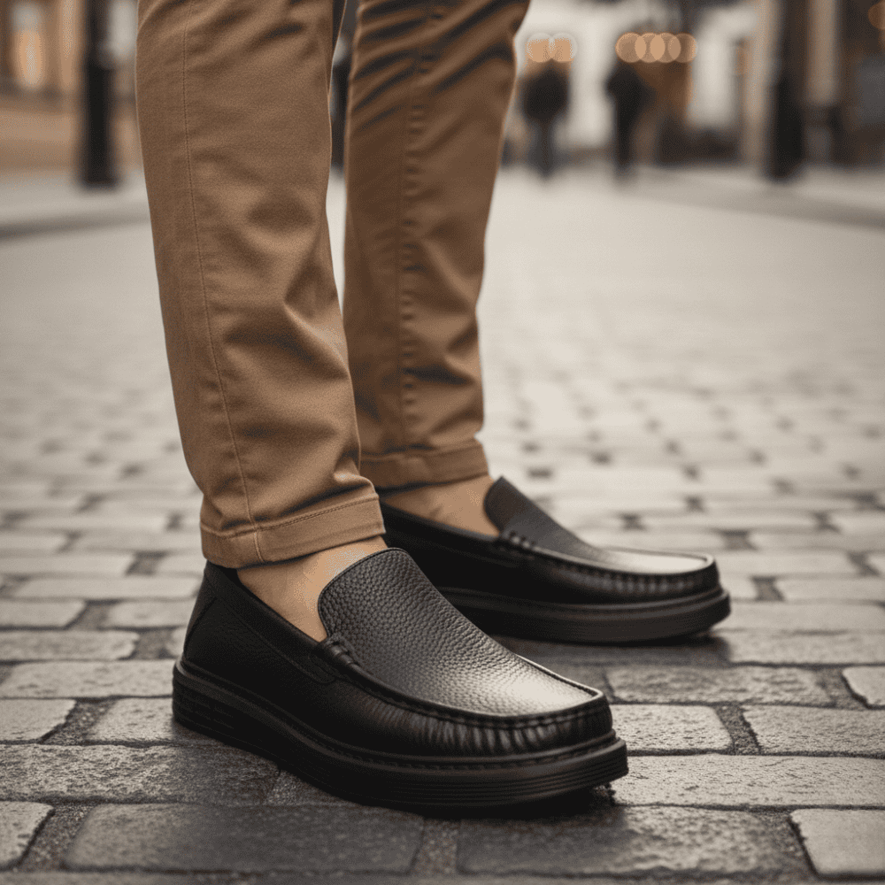 Black Leather Casual Shoes For Men SB-S1009