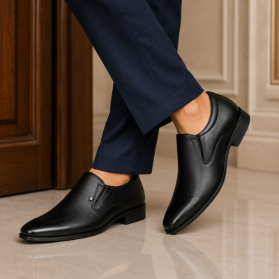 Black Textured Leather Formal Shoes For Men SB-S1011